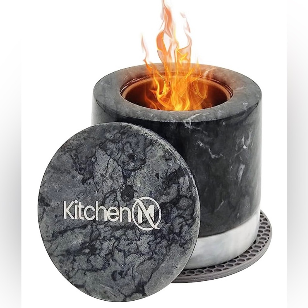 Brand: KitchenM KitchenM Tabletop Fire Pit Genuine Black Marble Portable FirePit